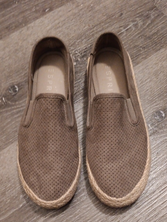 Esprit Shoes - Esprit Brown Perforated Suede Slip-On Espadrilles